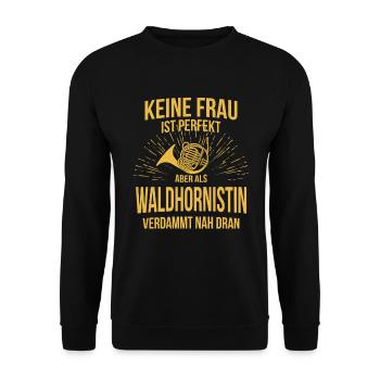 Waldhorn Waldhornspieler Waldhornist - Unisex Pullover - Schwarz - Vorne - Alina (178cm) & Michal (187cm)