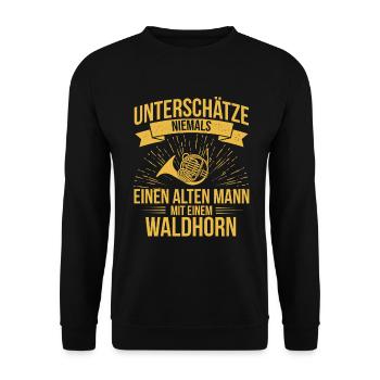 Waldhorn Waldhornspieler Waldhornist - Unisex Pullover - Schwarz - Vorne - Alina (178cm) & Michal (187cm)