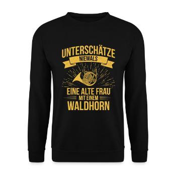 Waldhorn Waldhornspieler Waldhornist - Unisex Pullover - Schwarz - Vorne - Alina (178cm) & Michal (187cm)