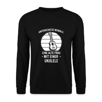 Ukulele Ukulele-Spieler Ukulelist - Unisex Pullover - Schwarz - Vorne - Alina (178cm) & Michal (187cm)