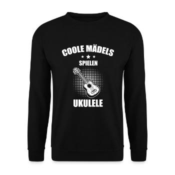 Ukulele Ukulele-Spieler Ukulelist - Unisex Pullover - Schwarz - Vorne - Alina (178cm) & Michal (187cm)
