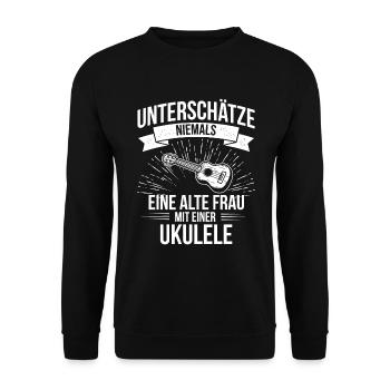 Ukulele Ukulele-Spieler Ukulelist - Unisex Pullover - Schwarz - Vorne - Alina (178cm) & Michal (187cm)