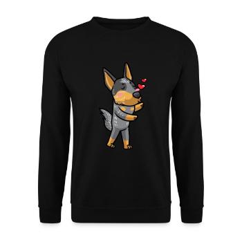 Australian Cattle Hund Blue Heeler Kawaii Emoticon - Unisex Pullover - Schwarz - Vorne - Alina (178cm) & Michal (187cm)