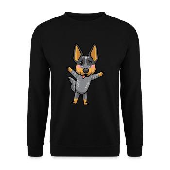 Australian Cattle Hund Blue Heeler Kawaii Emoticon - Unisex Pullover - Schwarz - Vorne - Alina (178cm) & Michal (187cm)