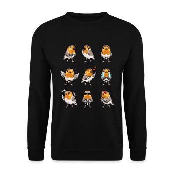 Robin Bird Kawaii Emoticon - Unisex Sweatshirt - black - Front - Alina (178cm) & Michal (187cm)