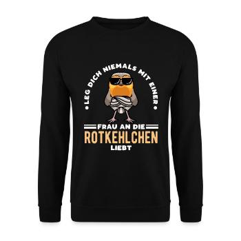 Rotkehlchen Vogel - Unisex Pullover - Schwarz - Vorne - Alina (178cm) & Michal (187cm)