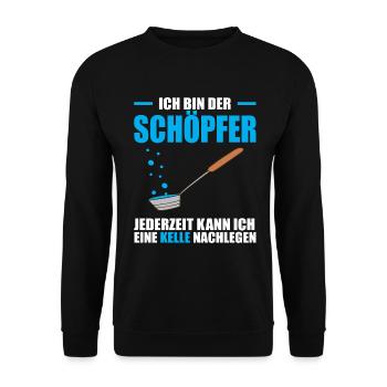 Ich bin der Schöpfer jederzeit kann ich eine Kelle - Unisex Pullover - Schwarz - Vorne - Alina (178cm) & Michal (187cm)