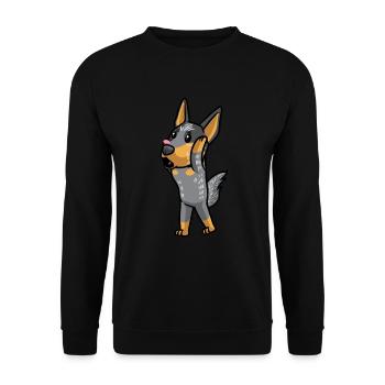 Australian Cattle Hund Blue Heeler Kawaii Emoticon - Unisex Pullover - Schwarz - Vorne - Alina (178cm) & Michal (187cm)