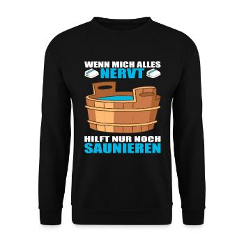 Saunieren Sauna Saunameister Wellness Erholung - Unisex Pullover - Schwarz - Vorne - Alina (178cm) & Michal (187cm)