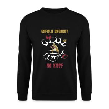 Erfolg beginnt im Kopf Mindset Glauben Erfolg - Unisex Pullover - Schwarz - Vorne - Alina (178cm) & Michal (187cm)