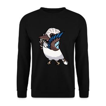 Lachender Hans Vogel Jägerliest Kawaii Emoticon - Unisex Pullover - Schwarz - Vorne - Alina (178cm) & Michal (187cm)