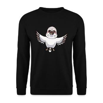 Lachender Hans Vogel Jägerliest Kawaii Emoticon - Unisex Pullover - Schwarz - Vorne - Alina (178cm) & Michal (187cm)