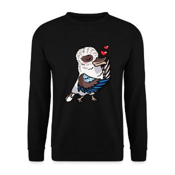 Lachender Hans Vogel Jägerliest Küsse Kawaii - Unisex Pullover - Schwarz - Vorne - Alina (178cm) & Michal (187cm)