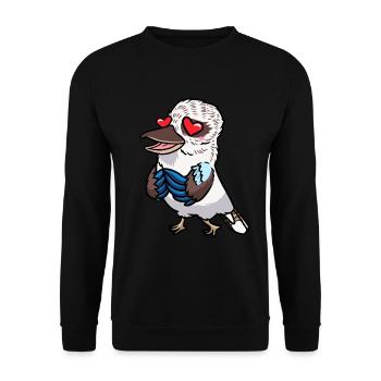Lachender Hans Vogel Jägerliest Verliebt Kawaii - Unisex Pullover - Schwarz - Vorne - Alina (178cm) & Michal (187cm)