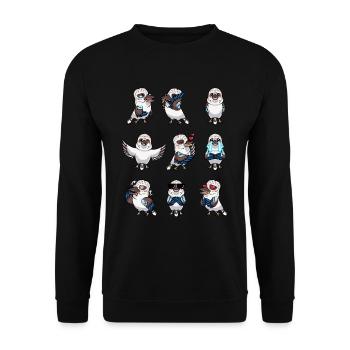 Lachender Hans Vogel Jägerliest Kawaii Emoticon - Unisex Pullover - Schwarz - Vorne - Alina (178cm) & Michal (187cm)