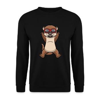 Tanzender Otter Mit Sonnenbrille - Unisex Pullover - Schwarz - Vorne - Alina (178cm) & Michal (187cm)