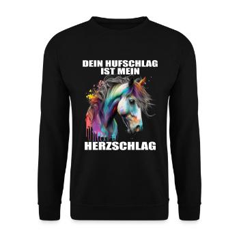 Pferde Herzschlag Reiten Hufe Hufeisen Herz Pony - Unisex Pullover - Schwarz - Vorne - Alina (178cm) & Michal (187cm)