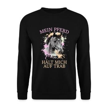 Mein Pferd hält mich auf Trab - Unisex Pullover - Schwarz - Vorne - Alina (178cm) & Michal (187cm)