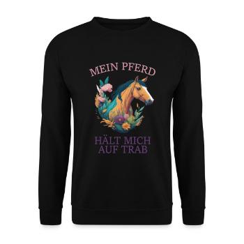 Mein Pferd hält mich auf Trab - Unisex Pullover - Schwarz - Vorne - Alina (178cm) & Michal (187cm)