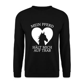Mein Pferd hält mich auf Trab - Unisex Pullover - Schwarz - Vorne - Alina (178cm) & Michal (187cm)