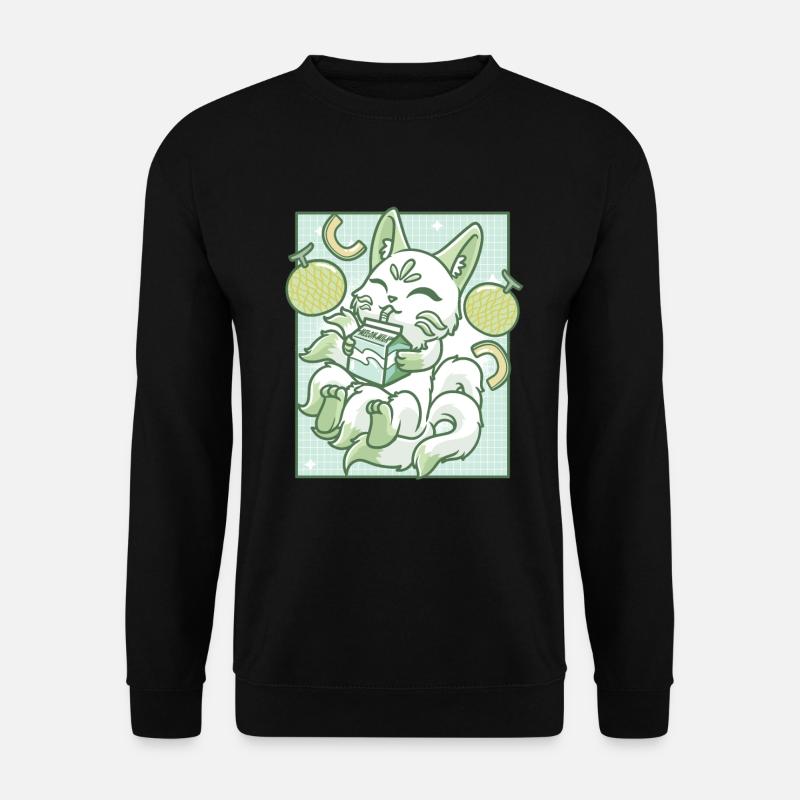 Kitsune Japan Anime Kawaii Melonenmilch - Unisex Pullover - Schwarz