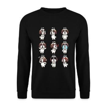 Shih Tzu Hund Emoticon - Unisex Pullover - Schwarz - Vorne - Alina (178cm) & Michal (187cm)