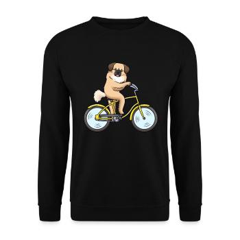 Tibetan Spaniel Dog riding a bike on a bike - Unisex Sweatshirt - black - Front - Alina (178cm) & Michal (187cm)