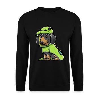 Chien teckel en costume de dinosaure Chien Beistzer - Sweat-shirt Unisexe - noir - Devant - Alina (178cm) & Michal (187cm)