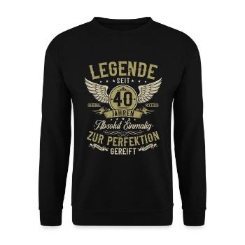 40. Geburtstag Geschenk - Legende seit 40 Jahren - Unisex Pullover - Schwarz - Vorne - Alina (178cm) & Michal (187cm)