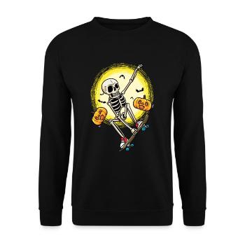 Halloween Skateboarding Skeleton Skateboarder - Unisex Sweatshirt - black - Front - Alina (178cm) & Michal (187cm)