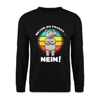 Rhinozeros Nashorn Stur Lustig - Unisex Pullover - Schwarz - Vorne - Alina (178cm) & Michal (187cm)