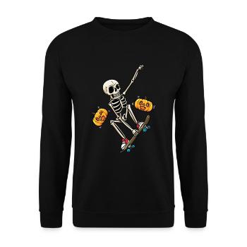 Halloween Skateboarding Skeleton Skateboarder - Unisex Sweatshirt - black - Front - Alina (178cm) & Michal (187cm)