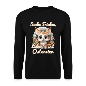 Suche Frieden, Liebe und Ostereier - Unisex Pullover - Schwarz - Vorne - Alina (178cm) & Michal (187cm)