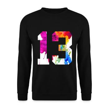 NUMMER 13 JAHRE ALT 13. GEBURTSTAG - Unisex Pullover - Schwarz - Vorne - Alina (178cm) & Michal (187cm)