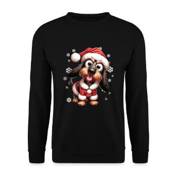 Rauhaardackel Hund Weihnachten - Unisex Pullover - Schwarz - Vorne - Alina (178cm) & Michal (187cm)