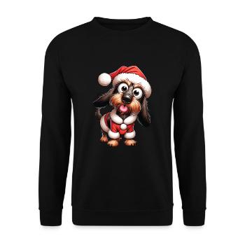 Rauhaardackel Hund Weihnachten - Unisex Pullover - Schwarz - Vorne - Alina (178cm) & Michal (187cm)
