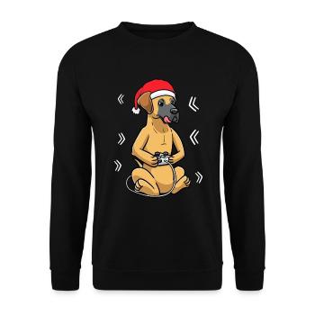 Deutsche Dogge Hund Weihnachten Videospiele Gamer - Unisex Pullover - Schwarz - Vorne - Alina (178cm) & Michal (187cm)