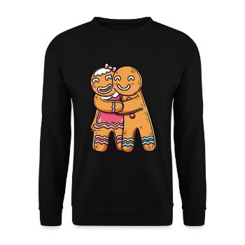 Lebkuchen Plätzchen Paar Weihnachten Xmas Lover - Unisex Pullover - Schwarz - Vorne - Alina (178cm) & Michal (187cm)