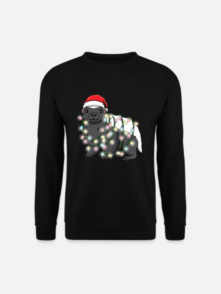 Honigdachs Mit Weihnachtsbeleuchtung - Unisex Pullover - Schwarz