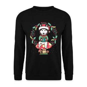 Siberian Husky Dog on Mushroom Christmas Wreath - Unisex Sweatshirt - black - Front - Alina (178cm) & Michal (187cm)