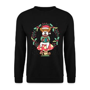 Kromfohrländer Dog on Mushroom Christmas Wreath - Unisex Sweatshirt - black - Front - Alina (178cm) & Michal (187cm)