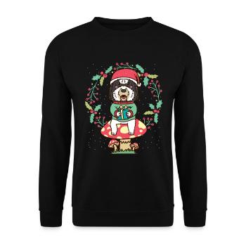 Sheepadoodle Dog on Mushroom Christmas Wreath - Unisex Sweatshirt - black - Front - Alina (178cm) & Michal (187cm)