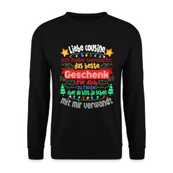 Weihnachts Weihnachten Liebe Cousine Lustig - Unisex Pullover - Schwarz - Vorne - Alina (178cm) & Michal (187cm)