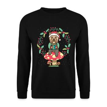 Yorkshire Terrier Dog on Mushroom Christmas Wreath - Unisex Sweatshirt - black - Front - Alina (178cm) & Michal (187cm)
