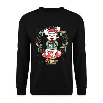 Rabbit on mushroom with santa claus hat - Unisex Sweatshirt - black - Front - Alina (178cm) & Michal (187cm)