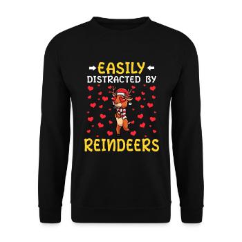 Facilement distrait par le Noël des rennes - Sweat-shirt Unisexe - noir - Devant - Alina (178cm) & Michal (187cm)