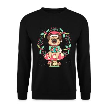 Chien épagneul tibétain sur Couronne de Noël champignon - Sweat-shirt Unisexe - noir - Devant - Alina (178cm) & Michal (187cm)