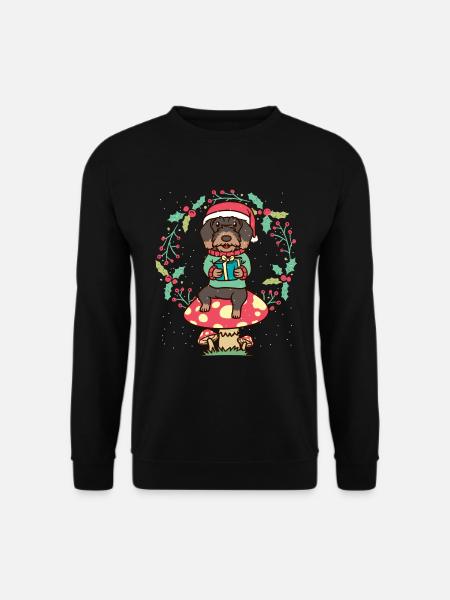 Rauhaardackel Hund Auf Pilz Weihnachtskranz - Unisex Pullover - Schwarz