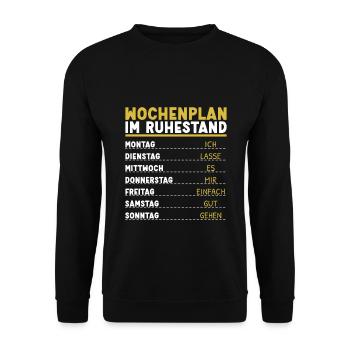 Wochenplan Rentner Ruhestand Personalisierbar Opa - Unisex Pullover - Schwarz - Vorne - Alina (178cm) & Michal (187cm)