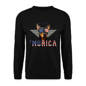 Dobermann Sonnenbrille Murica Flagge Geschenk - Unisex Pullover - Schwarz - Vorne - Alina (178cm) & Michal (187cm)